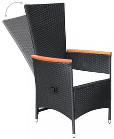 2 db fekete dönthető háttámlás polyrattan kerti szék párnával