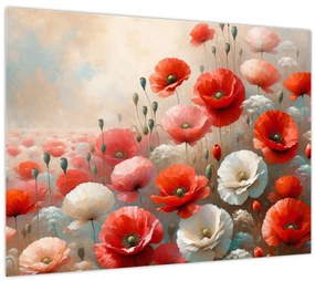 Üveg kép - Pipacsok festménye (70x50 cm)