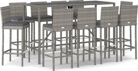 vidaXL 11 részes szürke polyrattan kerti bárszett párnákkal