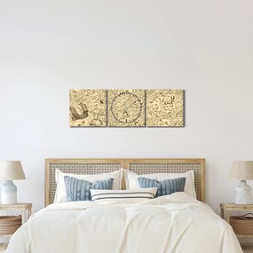 Kép - Vintage térkép, illusztrációk (órával) (90x30 cm)