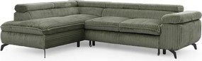 Zöld kordbársony sarokkanapé (bal oldali-L alakú) Marbeya – Ropez