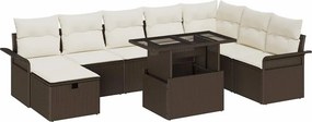 vidaXL Kerti Kanapé Szett párnával tárolóval 9 pcs Barna Poli rattan