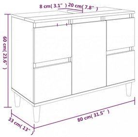 füstös tölgy színű szerelt fa mosdószekrény 80 x 33 x 60 cm