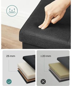 SONGMICS tárolós ülőke – összecsukható pad, 38 × 110 × 38 cm, tinta­fekete színben