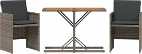 vidaXL 3 részes szürke polyrattan bisztrógarnitúra párnákkal