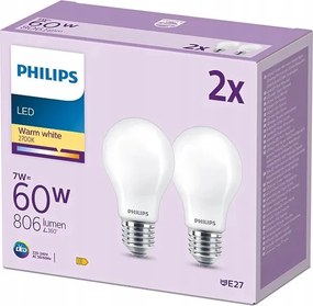 2x Led izzó szett E27 A60 7W 60W 806lm 2700K Meleg Filament Philips