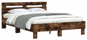 füstös tölgy színű szerelt fa ágykeret fejtámlával 120x200 cm