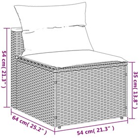 2 db szürke polyrattan karfa nélküli kerti kanapé párnákkal