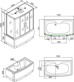 Emilia 135 Hidromasszázs Kádkabin elektonikával Black