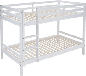 Emeletes ágy, 90x200, tömör fa, fehér, INEZA