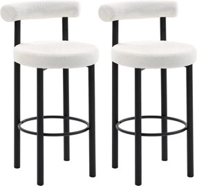 HOMCOM 2 darab bouclé bárszék, ívelt háttámla, lábtartó és fém lábak, 50 x 52,6 x 98 cm, krémszín | Aosom