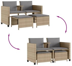 2 személyes bézs polyrattan kerti kanapé asztallal/székkel