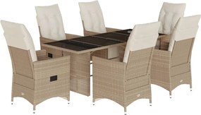 vidaXL 7 részes bézs polyrattan kerti bisztrógarnitúra párnákkal