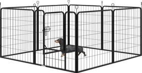 PawHut Kiskutya Játszókerítés Játékudvar Kisállatkerítés Kiskutya Futó, személyre szabható forma ajtóval Fém 80 x 80 cm Fekete | Aosom