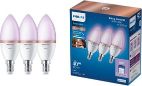 3 darabos szett RGB LED dimmelhető izzó Philips SMART C37 E14/4,9W/230V 2200-6500K
