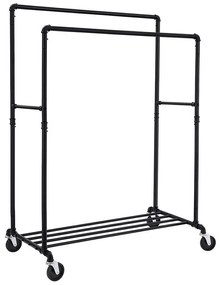Két ágú gurulós ruhatartó állvány, fekete