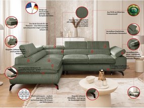 Zöld kordbársony sarokkanapé (bal oldali-L alakú) Marbeya – Ropez