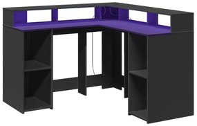 fekete szerelt fa íróasztal LED-világítással 130 x 130 x 91 cm