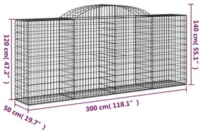 8 db íves horganyzott vas gabion kosár 300x50x120/140 cm