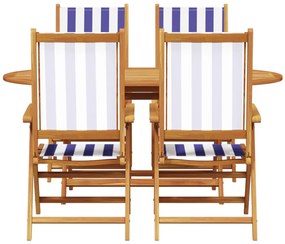 5 Részes Kerti Étkezőkészlet Kék és Fehér Szilárd Teakfából