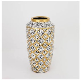 Kerámia váza 25x13 cm fehér/arany/fekete