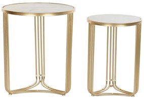 Lerakó kisasztal 2 db szett arany színű fehér márvány lappal 56 cm