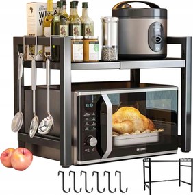 Polc Mikrohullámú Sütő Állvány 6 Kampós Konyhai Rendszerező Állvány 2SZINTES