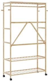 bambusz ruhaállvány polcokkal és kerekekkel 110x40x180 cm