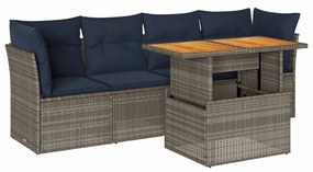 5 részes szürke polyrattan kerti ülőgarnitúra párnákkal