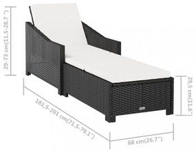 fekete polyrattan napozóágy krémfehér párnával