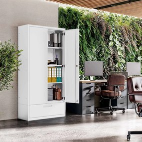 Moduláris többfunkciós fém szekrény fiókkal fehér MEGAN 1850 x 900 x 400 mm