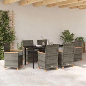 7 darabos Kerti Étkezőtáblás Szett Párnák Szürke Poli Rattan