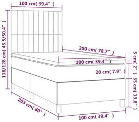 sötétszürke bársony rugós és LED-es ágy matraccal 100x200 cm