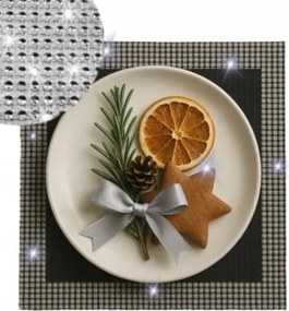 Fekete Szalvéta karácsonyi tányéralátét Ezüst 30X30 Szenteste
