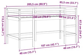 viaszbarna tömör fenyőfa gyerek galériaágy létrával 80 x 200 cm