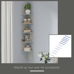 HOMCOM Cikk-cakk Formájú Fali Sarok Tároló Polc 20L x 20W x 126H cm 5 Szintes Fa Szürke | Aosom