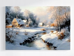 Poszter Tájkép Tél Hó Falu Folyó Patak 60x40