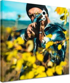 Vászonkép 30x30 Vadász puskával erdő