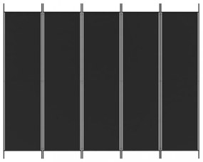 5 paneles fekete szövet térelválasztó 250x200 cm