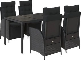 vidaXL 5 részes fekete polyrattan kerti étkezőgarnitúra párnákkal