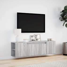 szürke sonoma színű fali TV-szekrény LED-del 135x31x39,5 cm
