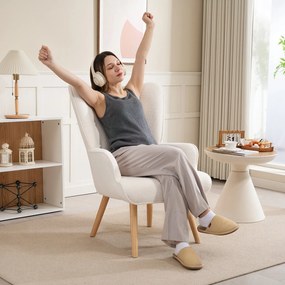 HOMCOM Boucle Szövet Pihenőszék, Modern Kárpitozott Fotel Fából Készült Lábakkal, Ergonomikus Támla és Kartámasz, Étkezőbe, Nappaliba, Hálószobába, Ir