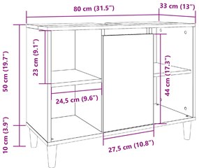 kézműves tölgy színű szerelt fa mosdószekrény 80 x 33 x 60 cm