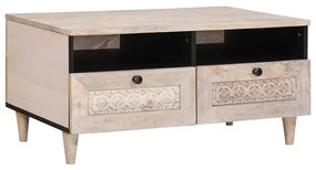 Dohányzóasztal fiókkal Fehér 80 x 54 x 40 cm tömör mangófa