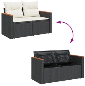 9 darabos Kerti Sofa Szett párnákkal Fekete Polirattan Akácia