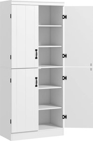 HOMCOM Konyhai Kamra Szekrény Étkező Büfé 4 Ajtóval és 6 Polccal Modern Stílusban 76 x 40 x 177 cm Fehér | Aosom