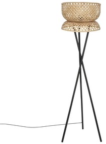 Bambusz állólámpa 155 cm, tölgy színű, fém fekete lábakkal - RIQUET