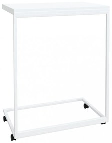 fehér szerelt fa kisasztal kerekekkel 55x35x70 cm