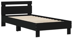 fekete ágykeret fejtámlával és LED-világítással 90 x 190 cm