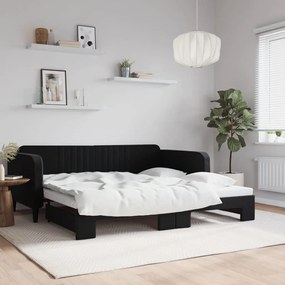 fekete kihúzható bársonyheverő 100 x 200 cm